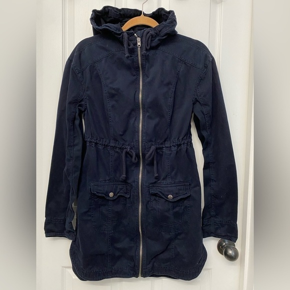 Hollister Women’s Long Hooded Utility Jacket Navy Size Small - Picture 1 of 8